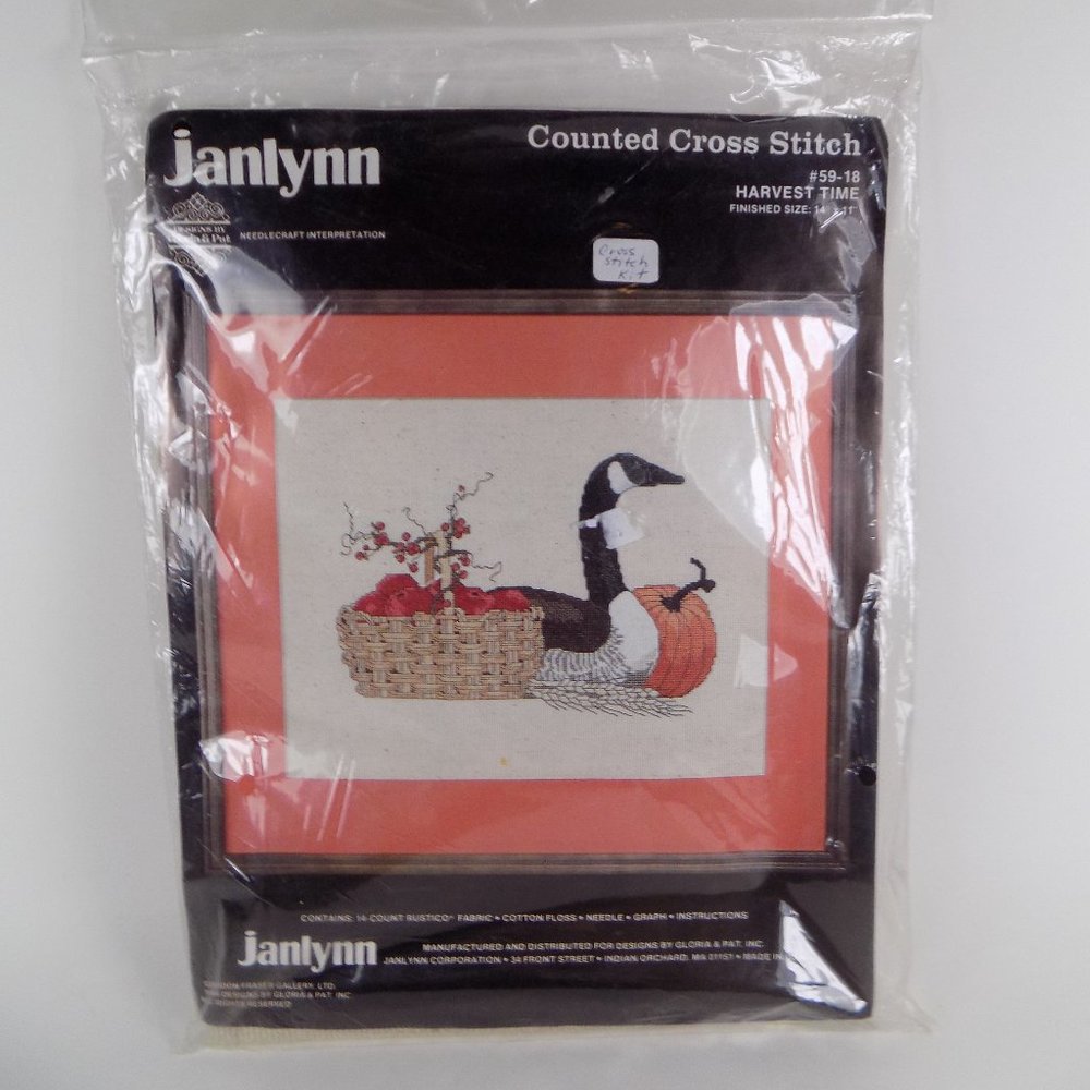 NEW Vintage Janlynn Counted Cross Stitch Kit Harvest Time Duck Pumpkin Autumn
